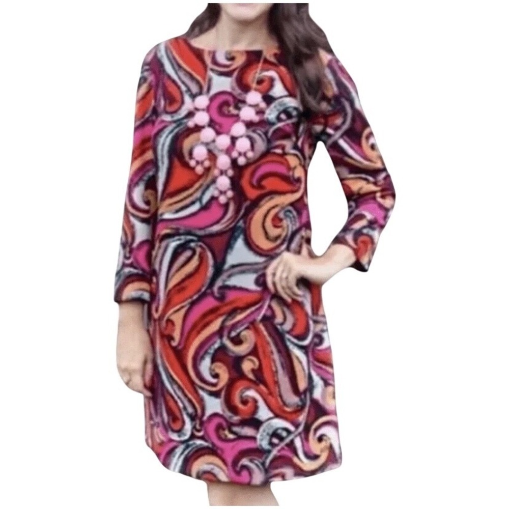 MaEve‎ Anthropologie Boho Dress Mod Swirl Print 3/4 Sleeve Tunic Mini Small